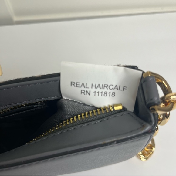 Michael Kors Carmen Small Gray Leather Leopard Haircalf Pouchette Handbag Purse - Picture 9 of 9